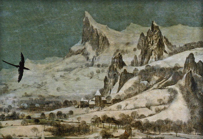 У картині Брейгель використовував прийоми, який ввів в пейзаж Патинир - це вид зверху і поступовий перехід від темних тонів на передньому плані до світлих на задньому, що дозволяє досягти ефекту глибини
