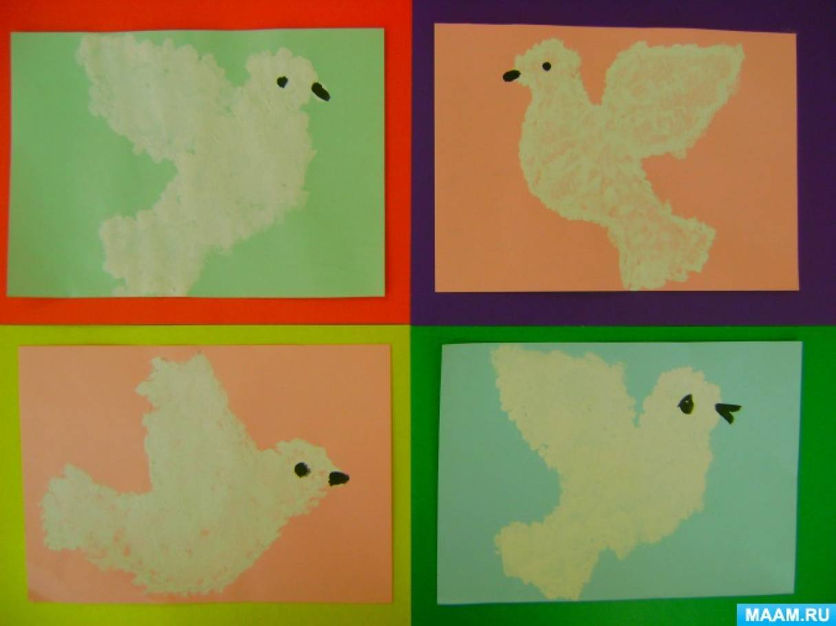Фотозвіт про творчі роботах з малювання «Голуби миру»   До свята 9 Травня ми з дітьми під час заняття творчої майстерні працювали над образом голуба-символу Миру