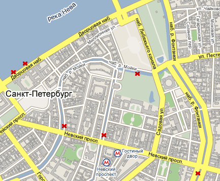 Місця пропозицій прогулянок по річках і каналах Санкт-Петербурга: